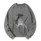 Kyoto-Lion Japanese Samurai Cat Washed Sweatshirt