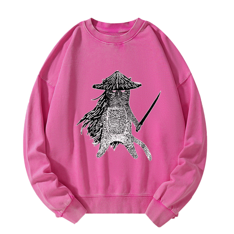 Unisex Washed Samurai Cat Sweatshirt