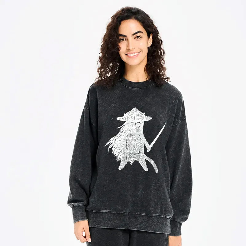Samurai Cat Sweatshirt for Streetwear