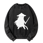 Kyoto-Lion Japanese Samurai Cat Washed Sweatshirt