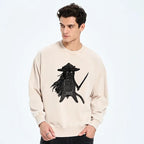Kyoto-Lion Japanese Samurai Cat Washed Sweatshirt