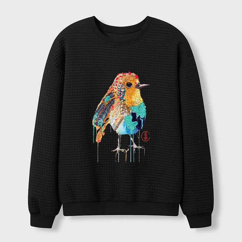 Kyoto-Lion Sparkly Wild Bird Waffle Sweatshirt