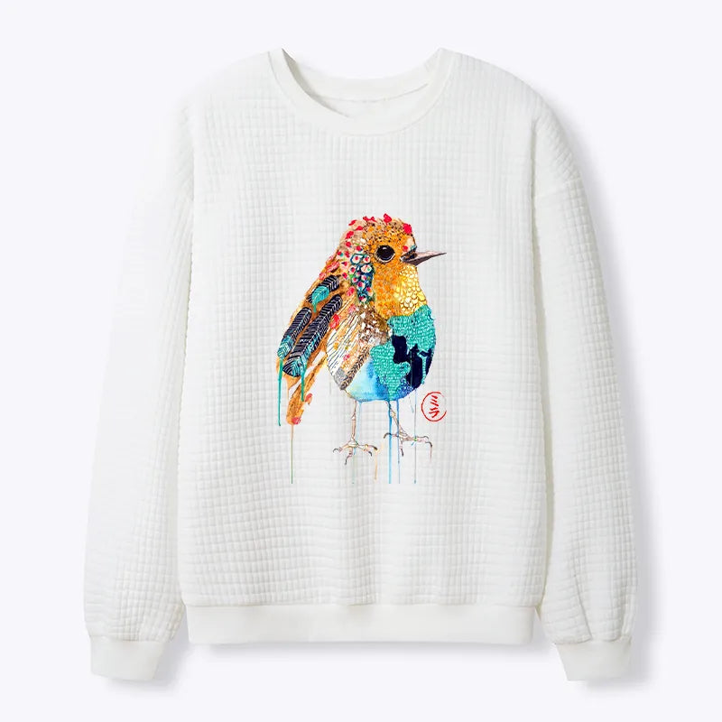 Kyoto-Lion Sparkly Wild Bird Waffle Sweatshirt