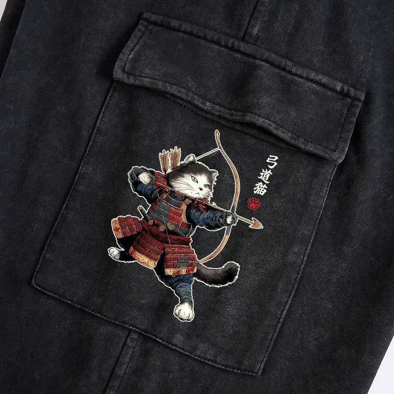 Kyoto-Lion Kyudo Samurai Cat Washed Utility Sweatpants