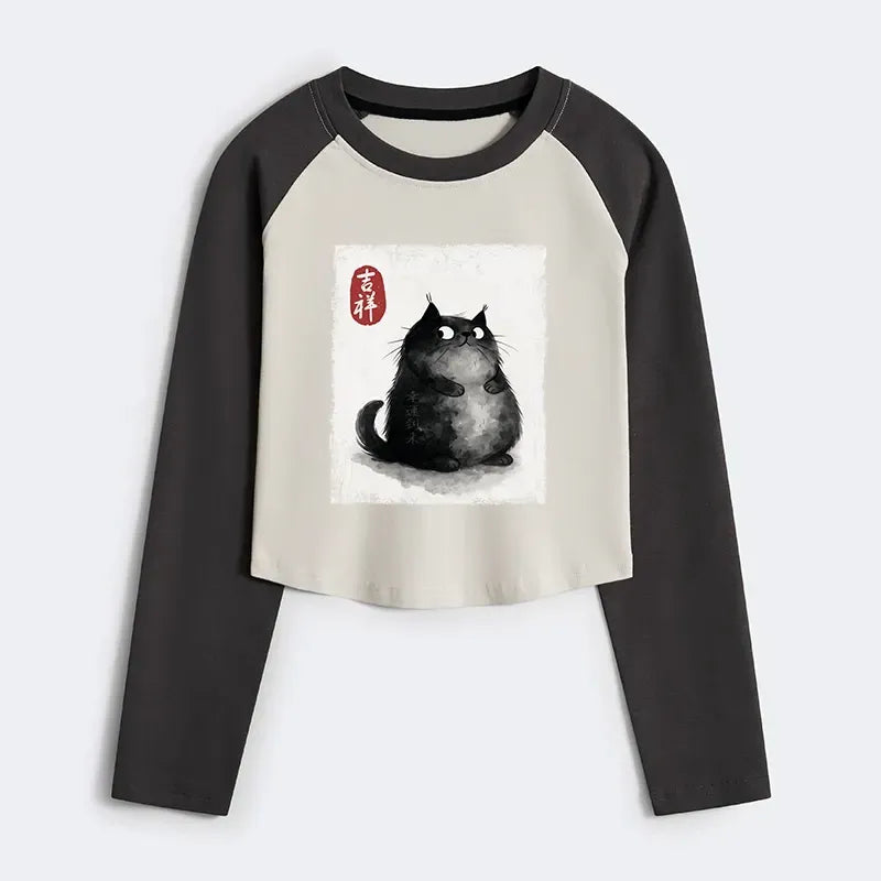 Japanese Black Cat Ink Painting Tee