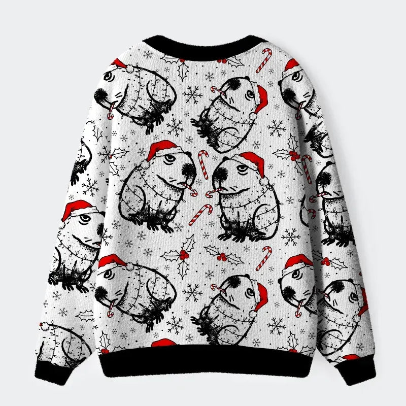 Kyoto-Lion Christmas Capybara Ugly Cardigan Sweater