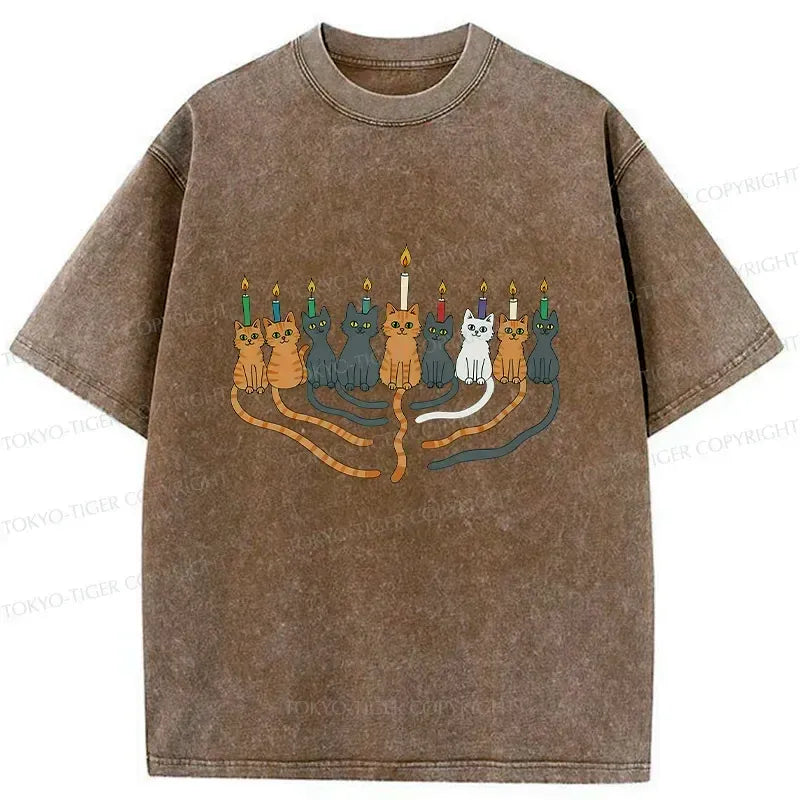 Kyoto-Lion Hanukkah Cat Washed T-Shirt