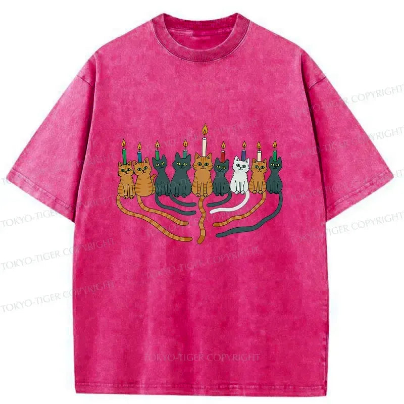 Japanese Cat Washed T-Shirt for Daily Wear