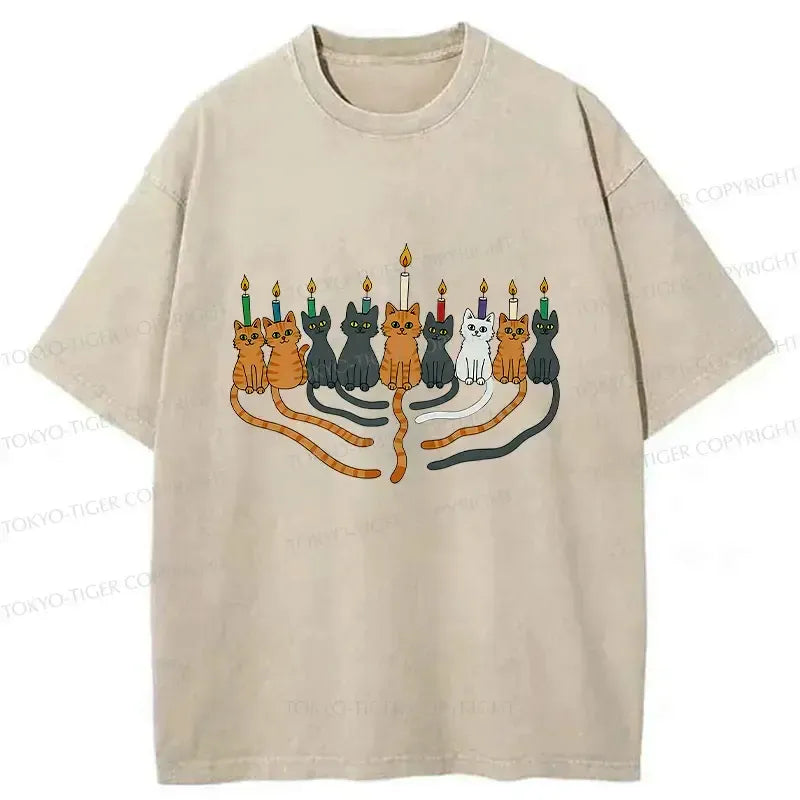 Japanese Cat Washed T-Shirt for Daily Wear