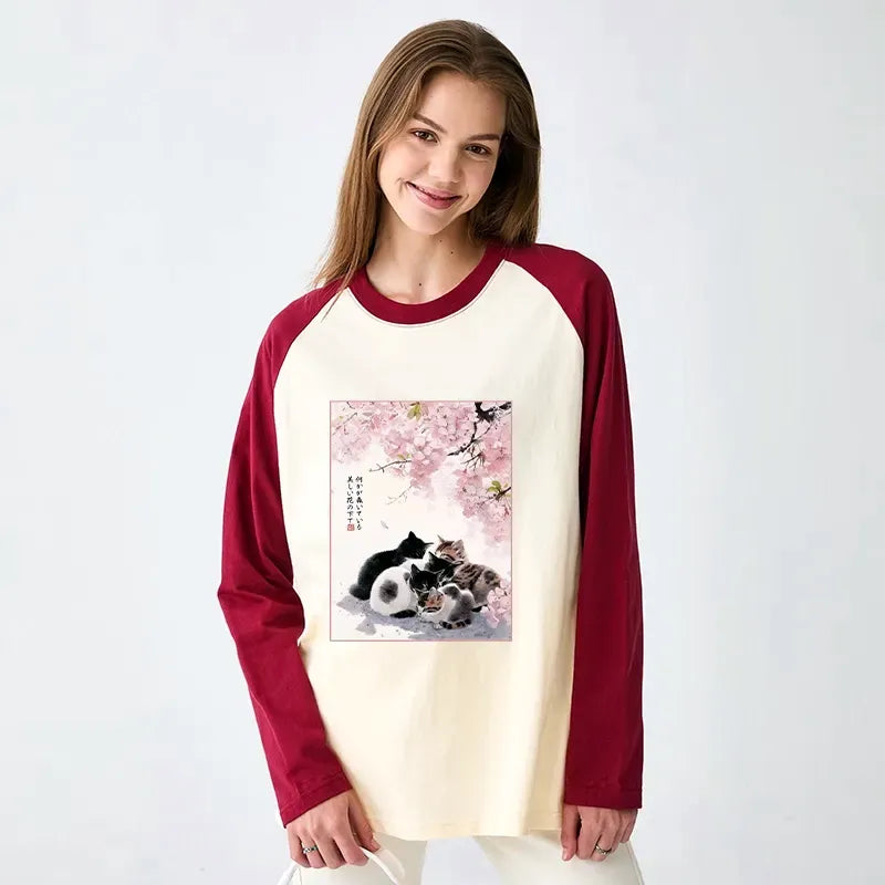 Japanese Sakura Cat Long Sleeve