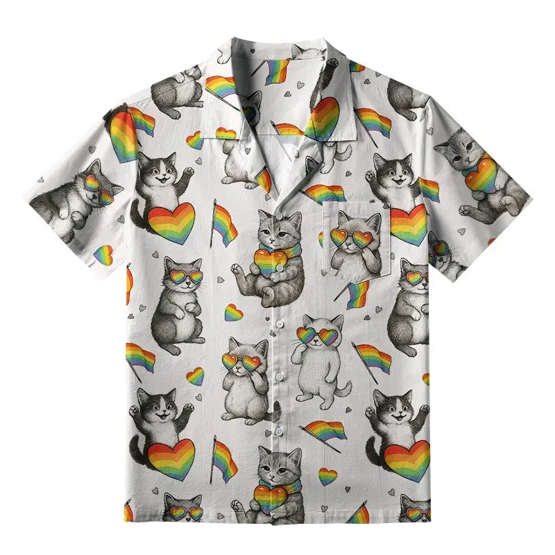 Rainbow Cat Aloha Shirt Gift Idea