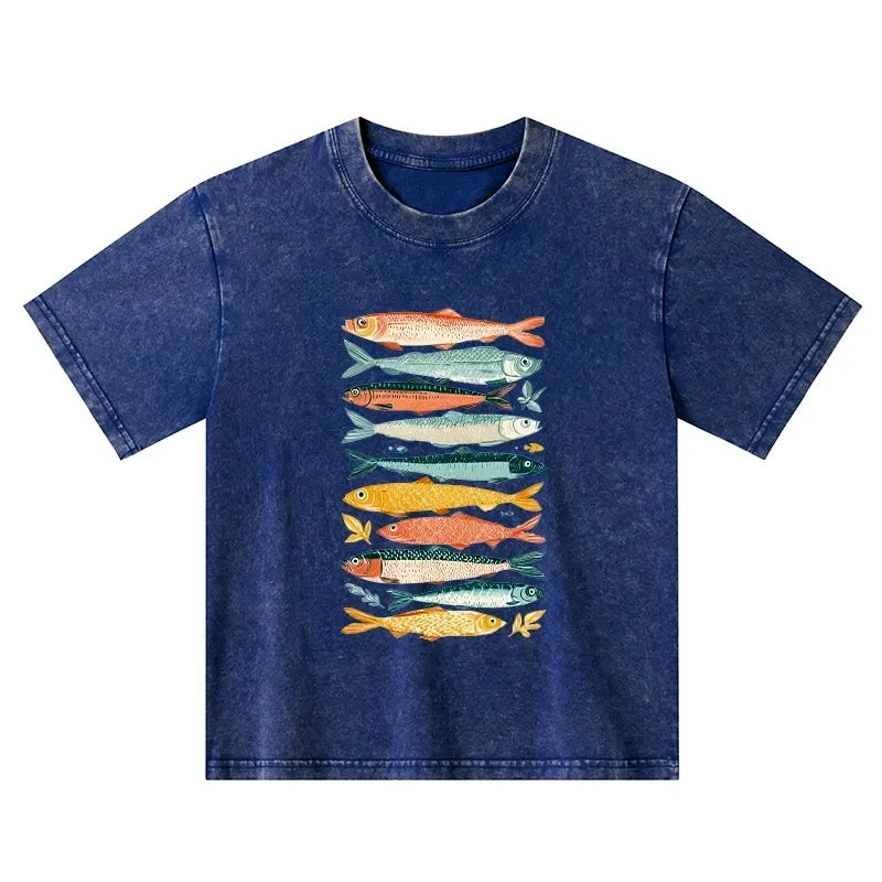 Vintage Washed Kids T-Shirt with Fish