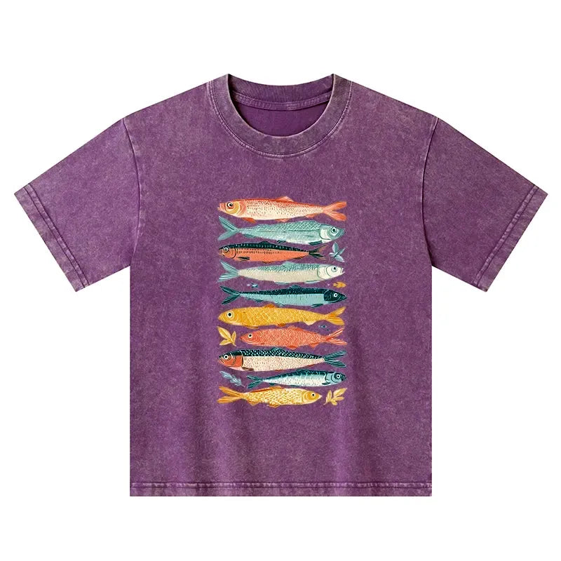 Vintage Washed Kids T-Shirt with Fish