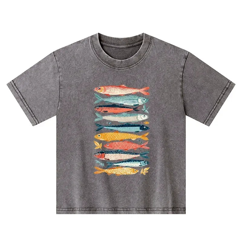 Vintage Washed Kids T-Shirt with Fish