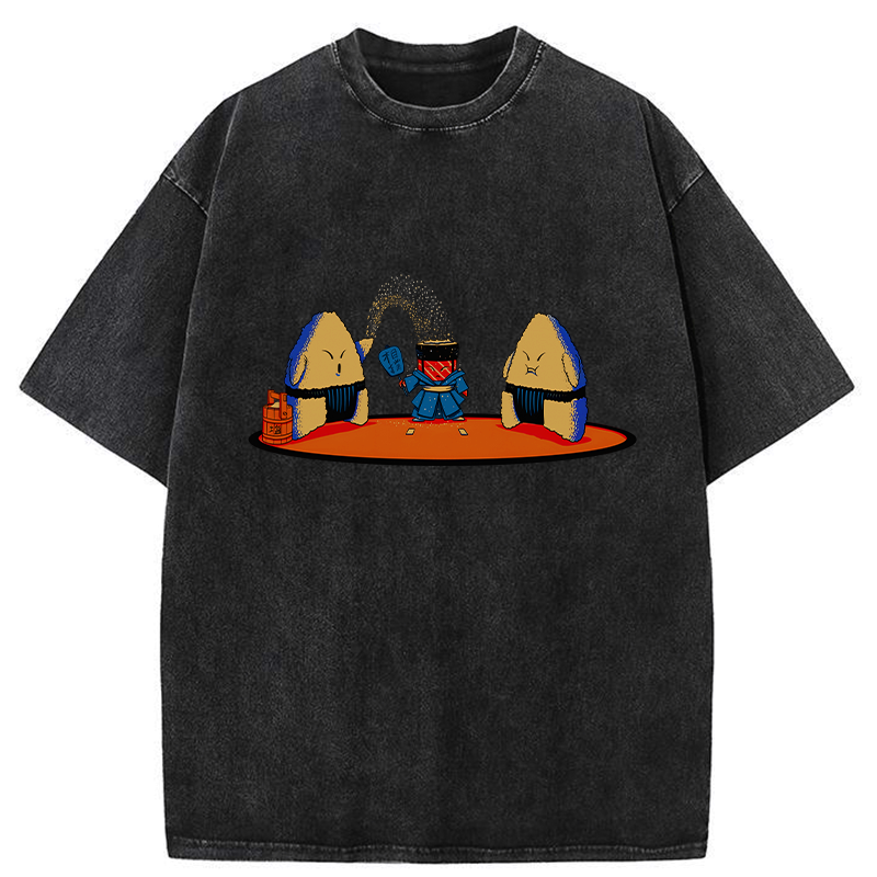 japanese sumo sushi washed t-shirt