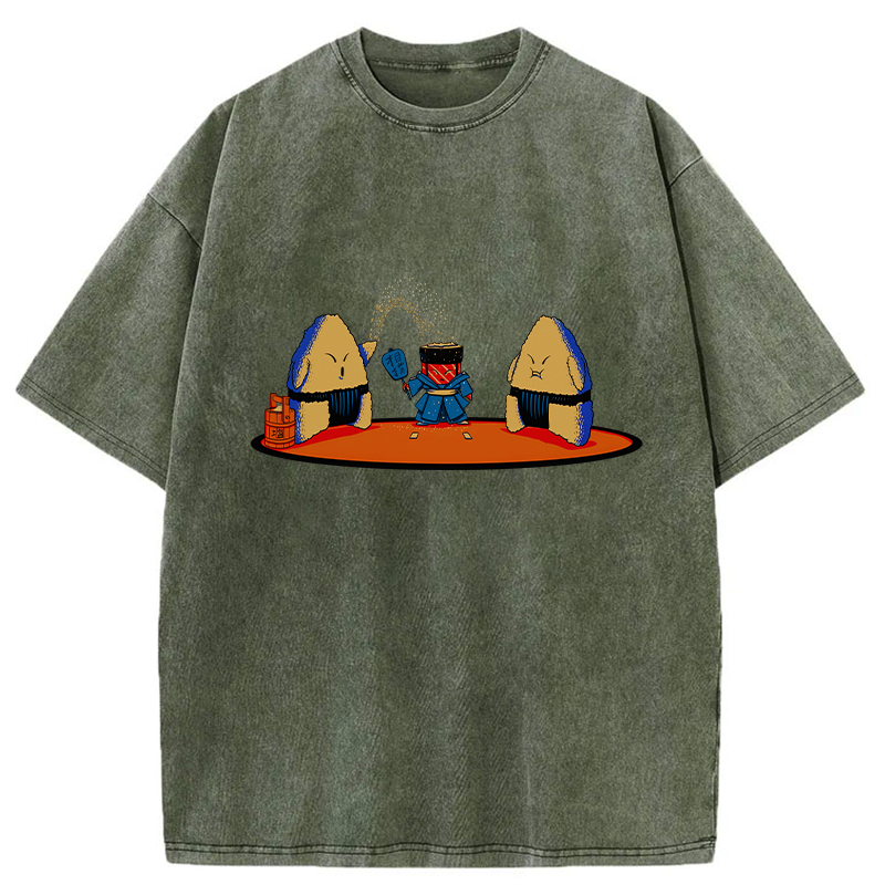 japanese sumo sushi washed t-shirt