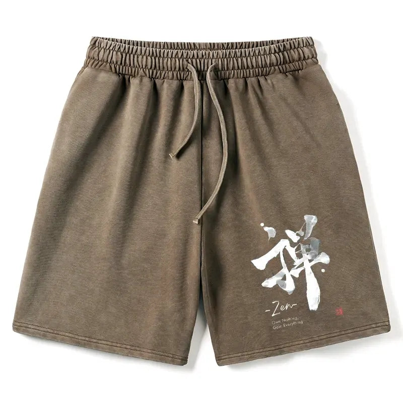 Kyoto-Lion Zen Texts Washed Shorts