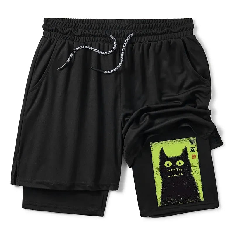 Spooky Black Cat Japanese Shorts
