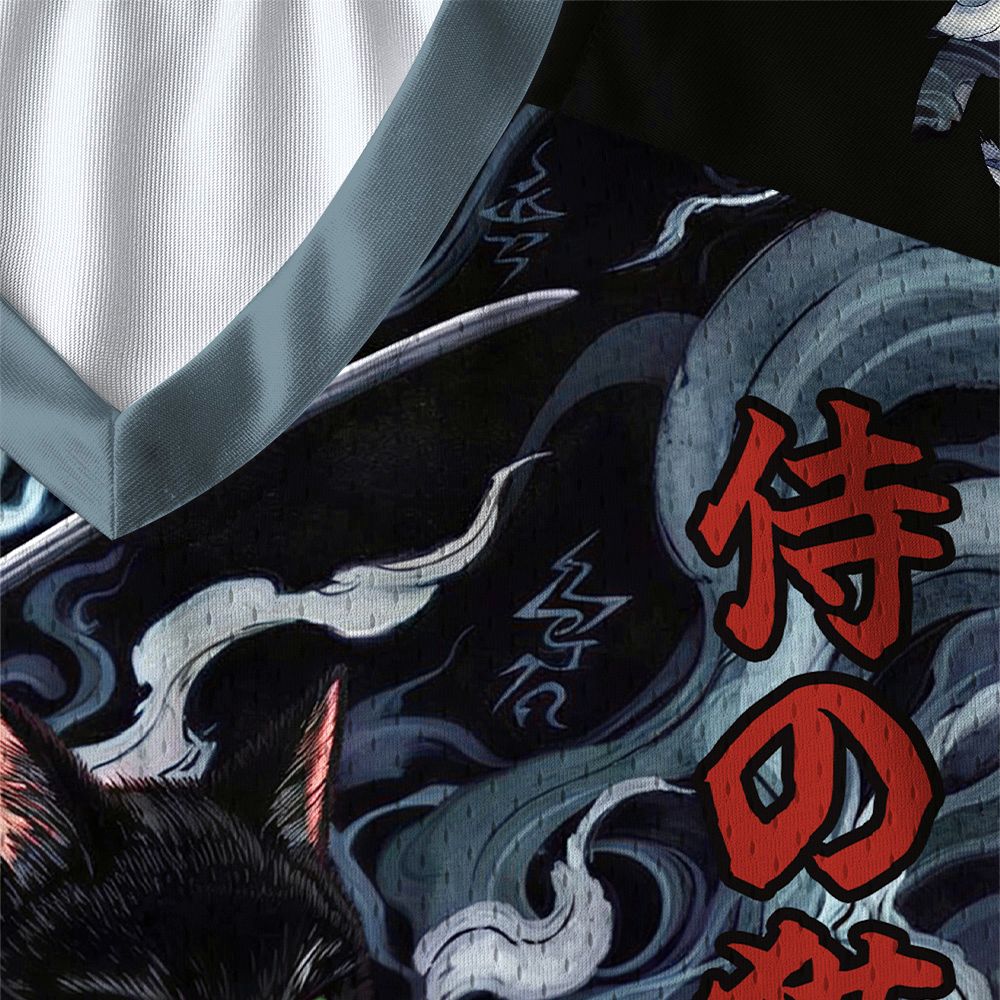 Kyoto-Lion Shadow Samurai Cat Paneled Long Sleeve Jersey