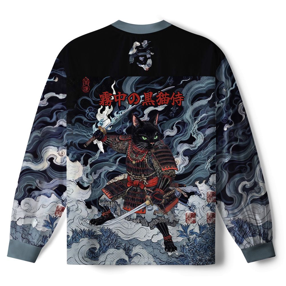 Kyoto-Lion Shadow Samurai Cat Paneled Long Sleeve Jersey