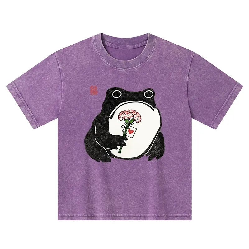 Kyoto-Lion The Frog Holding A Carnation Kids Washed T-Shirt