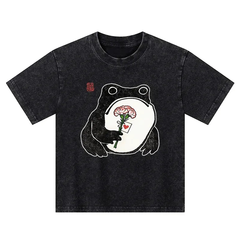Cute Frog Carnation Tee for Kids