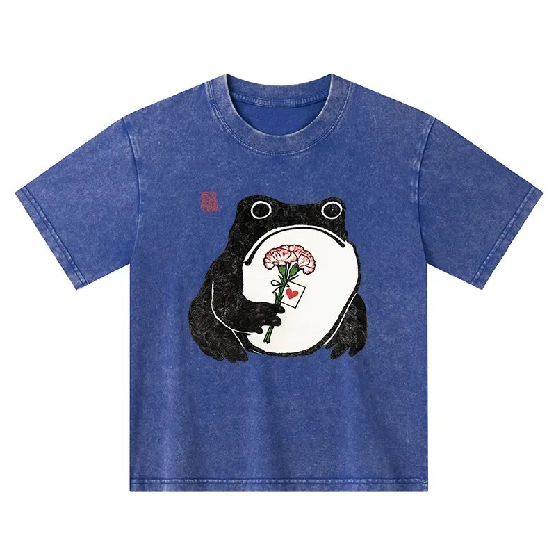 Cute Frog Carnation Tee for Kids