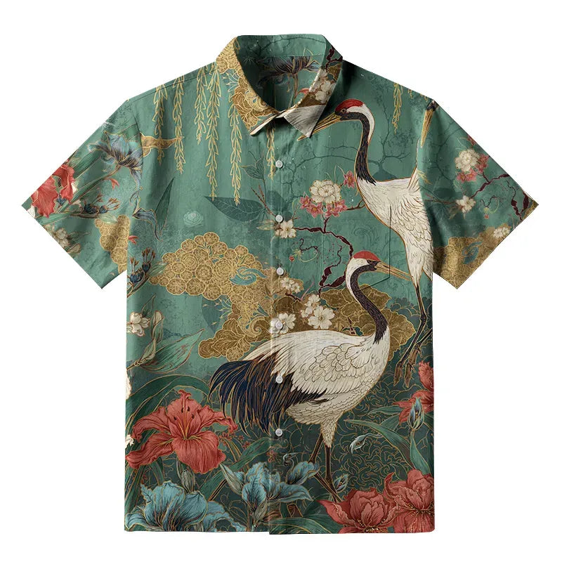 Japanese Red-Crowned Crane Button-up Shirt
