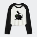 Kyoto-Lion Crow And Black Cat Women's Crop Raglan T-Shirt