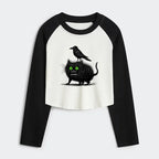 Kyoto-Lion Crow And Black Cat Women's Crop Raglan T-Shirt