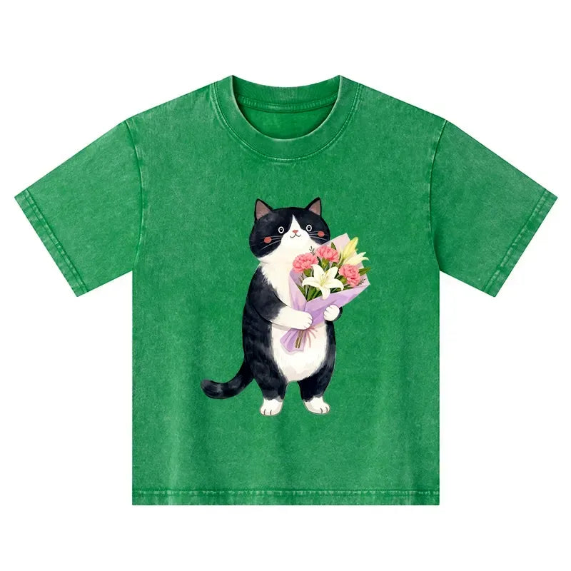Japanese style kids cat t-shirt