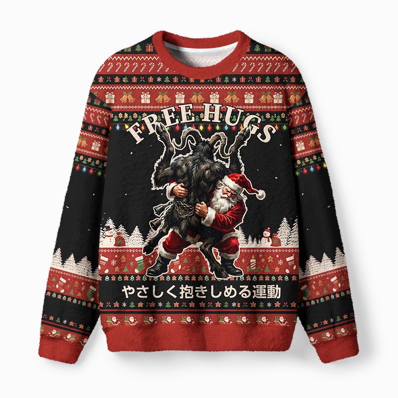 Kyoto-Lion Funny Free Hugs Fuzzy Christmas Ugly Sweatshirt