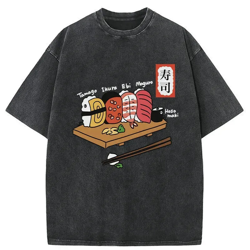 Japanese sushi washed t-shirt for men