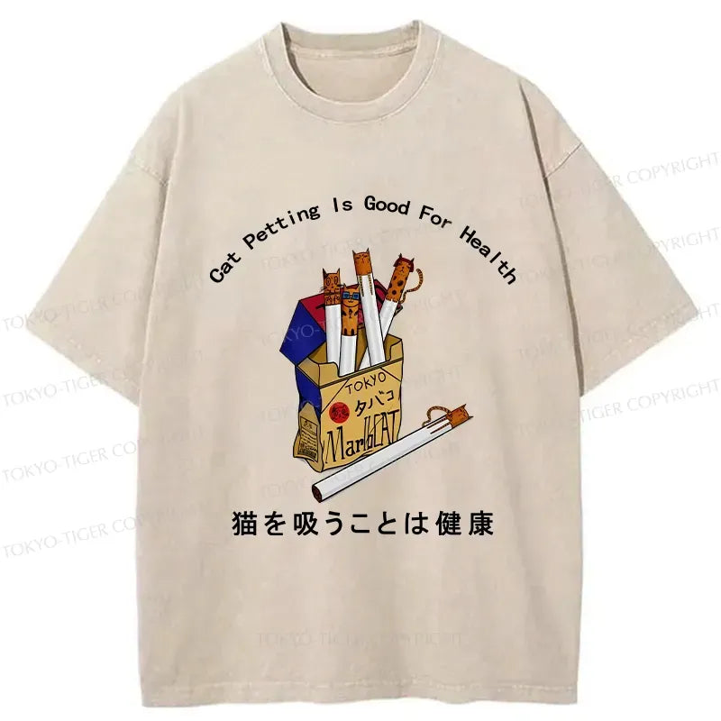 Kyoto-Lion Cat Petting Is Good For Health Washed T-Shirt