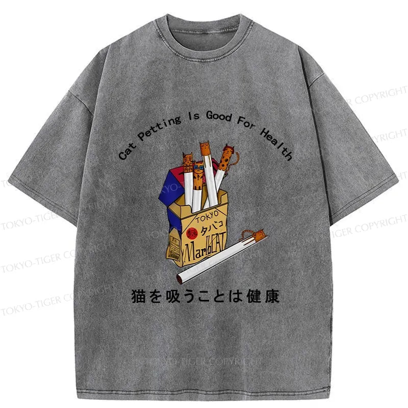 Kyoto-Lion Cat Petting Is Good For Health Washed T-Shirt