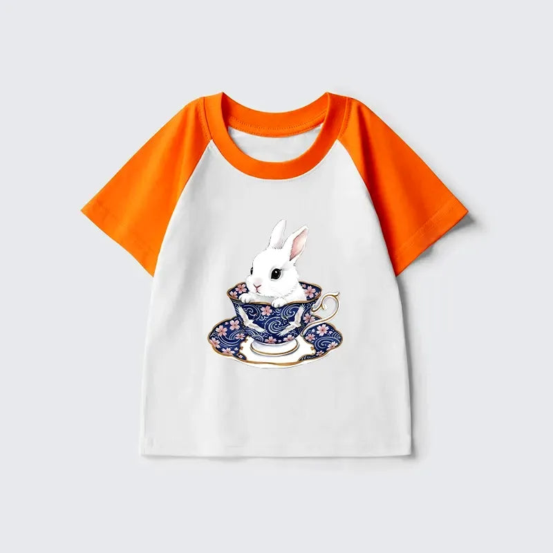 Kyoto-Lion Cute Rabbit Tea Set Kids Raglan T-shirt