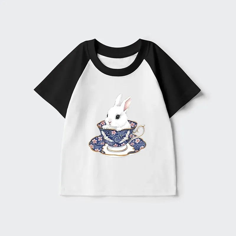 Kyoto-Lion Cute Rabbit Tea Set Kids Raglan T-shirt