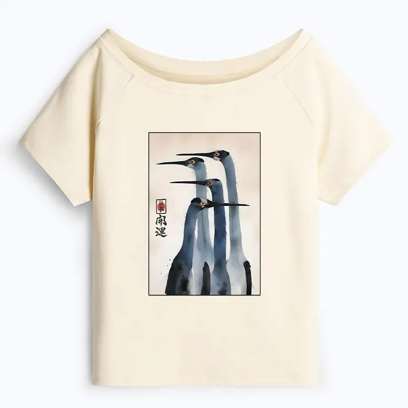 Japanese Retro Off Shoulder T-Shirt for Women