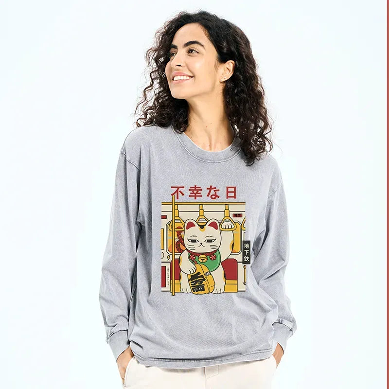 vintage japanese cat tee for casual wear