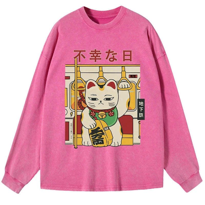 japanese lucky cat washed long sleeve t-shirt
