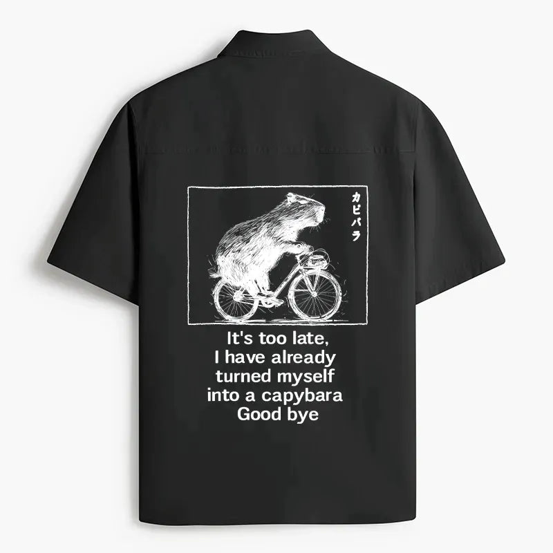 Kyoto-Lion Funny Capybara Riding A Bicycle Work Shirt