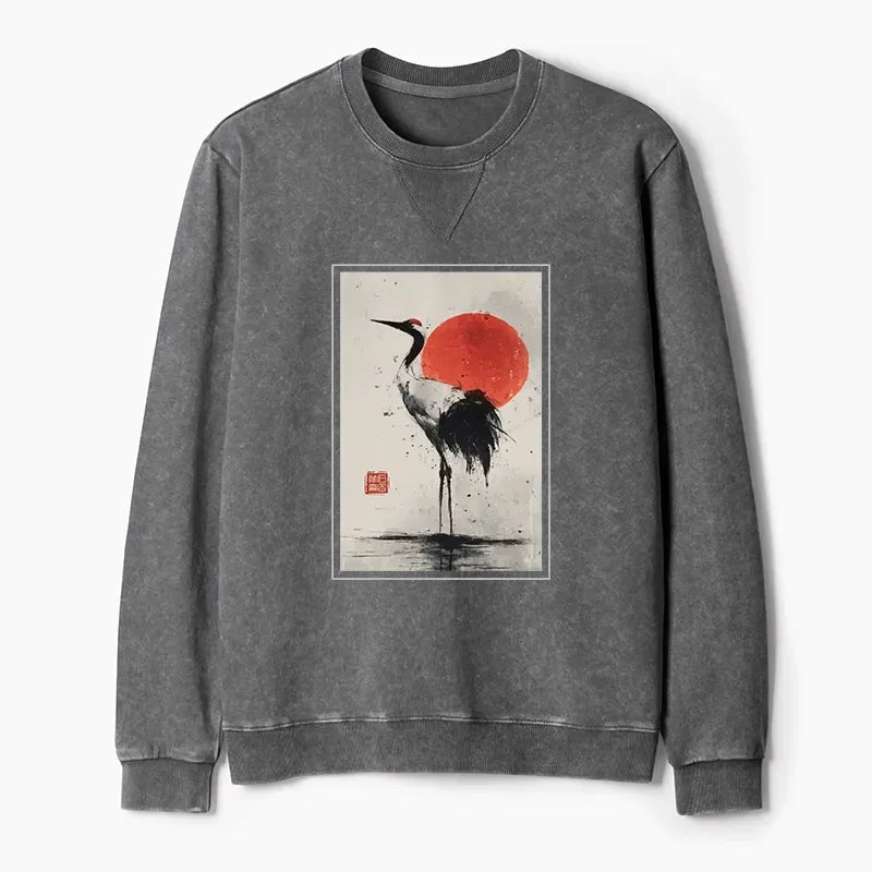 Red-crowned Crane Washed Sweatshirt Free Shipping