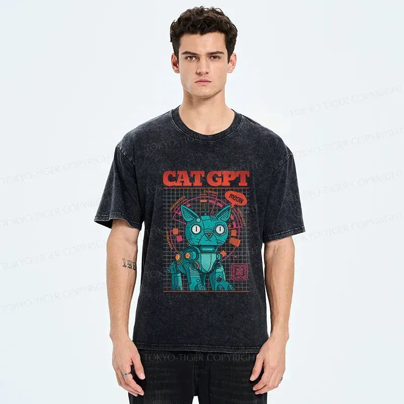 Retro Washed Japanese Cat T-Shirt
