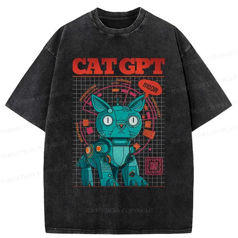 Retro Washed Japanese Cat T-Shirt