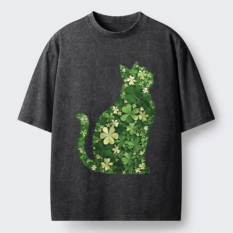 Kyoto-Lion Clover Cat Washed T-Shirt