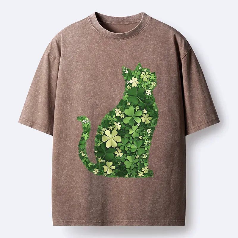 Kyoto-Lion Clover Cat Washed T-Shirt