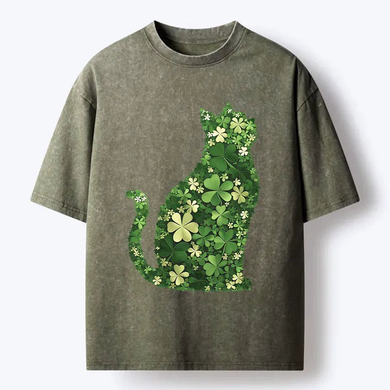 Kyoto-Lion Clover Cat Washed T-Shirt