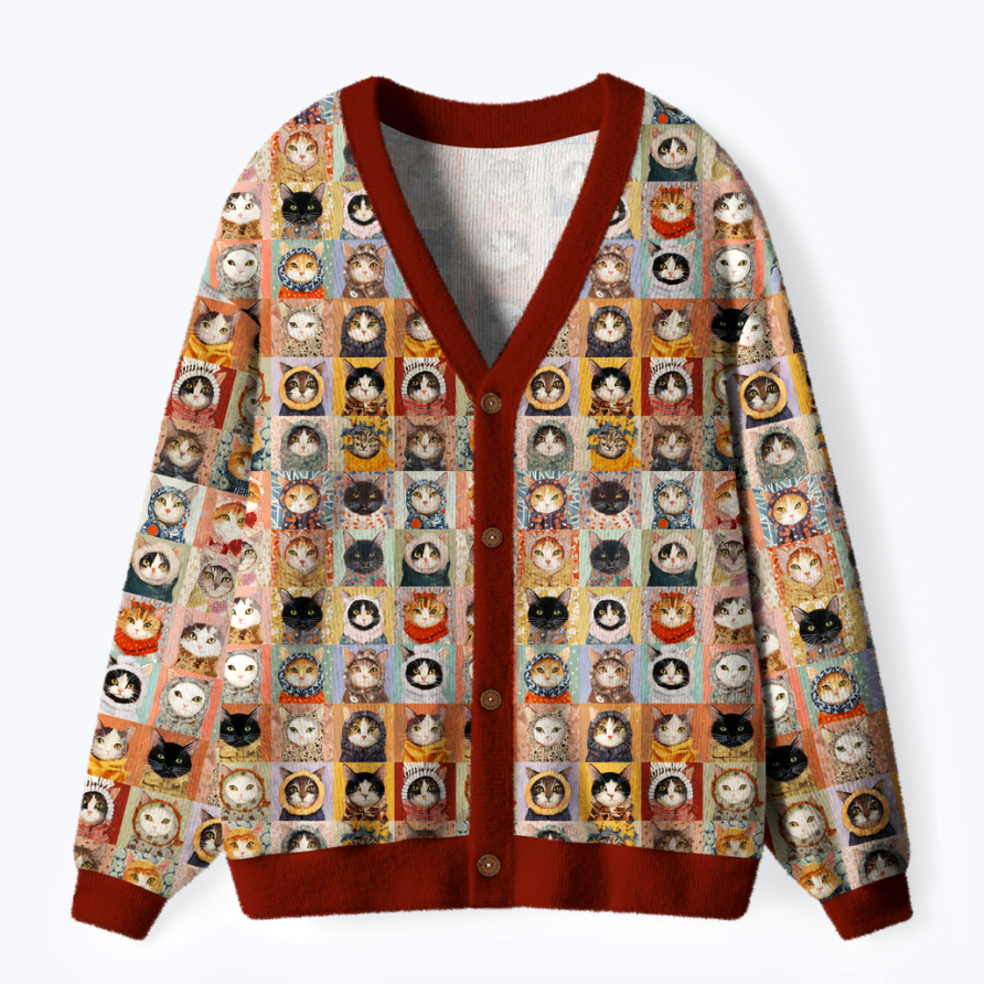 Kyoto-Lion Kitty Quilt Ugly Cardigan Sweater