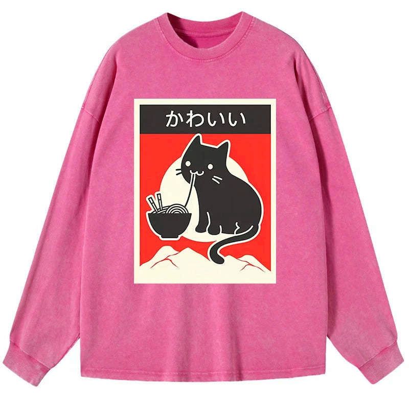 kawaii cat long sleeve tee for streetwear