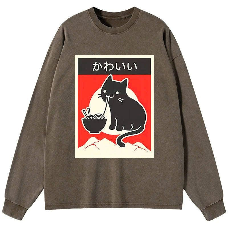 kawaii cat long sleeve tee for streetwear